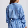 Pantalones Cortos plisados de popelín de algodón a rayas azules