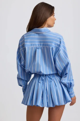 Camisa corta multiuso de popelín de algodón a rayas en azul
