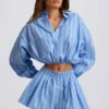 Pantalones Cortos plisados de popelín de algodón a rayas azules