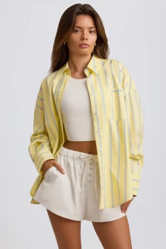 Camisa oversize de popelín de algodón a rayas en amarillo