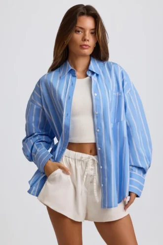 Camisa oversize de popelín de algodón a rayas en azul