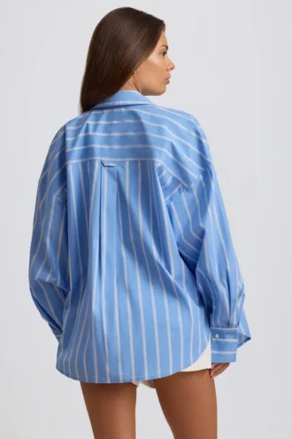 Camisa oversize de popelín de algodón a rayas en azul