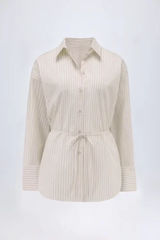 Camisa oversize de popelín de algodón Lerici con rayas en color topo