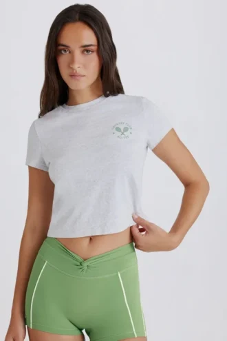 Camiseta corta con estampado gráfico en gris jaspeado