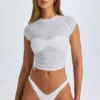 Camiseta corta con fruncidos y efecto transparente Santana en blanco
