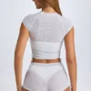 Camiseta corta con fruncidos y efecto transparente Santana en blanco