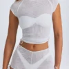 Camiseta corta con fruncidos y efecto transparente Santana en blanco