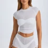 Camiseta corta con fruncidos y efecto transparente Santana en blanco