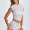 Camiseta corta con fruncidos y efecto transparente Santana en blanco
