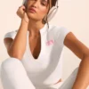 Camiseta corta de jersey de algodón elástico con estampado gráfico en blanco
