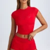 Camiseta corta fruncida transparente Santana en rojo intenso
