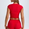 Camiseta corta fruncida transparente Santana en rojo intenso