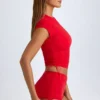 Camiseta corta fruncida transparente Santana en rojo intenso