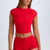 Camiseta corta fruncida transparente Santana en rojo intenso