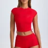 Camiseta corta fruncida transparente Santana en rojo intenso