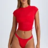 Camiseta corta fruncida transparente Santana en rojo intenso