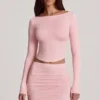 Camiseta de manga larga con cuello barco de modal Charliane en rosa
