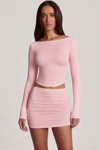 Camiseta de manga larga con cuello barco de modal Charliane en rosa