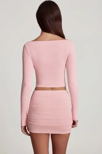 Camiseta de manga larga con cuello barco de modal Charliane en rosa