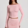 Camiseta de manga larga con cuello barco de modal Charliane en rosa