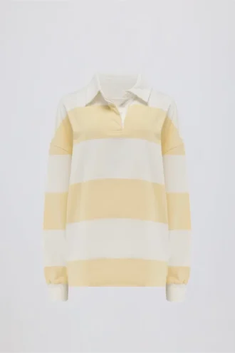 Camiseta oversize de manga larga a rayas en color limón