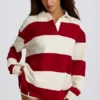 Camiseta oversize de manga larga a rayas en rojo oscuro