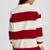 Camiseta oversize de manga larga a rayas en rojo oscuro