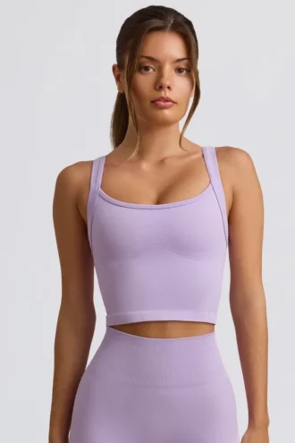 Camiseta sin costuras Super Sculpt de corte largo en lila suave