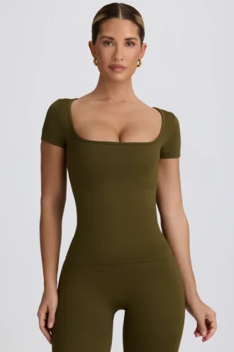 Camiseta sin costuras Super Sculpt en verde oscuro