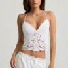 Camiseta sin espalda con calados Vasilia de popelín de algodón en blanco