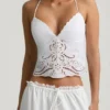 Camiseta sin espalda con calados Vasilia de popelín de algodón en blanco