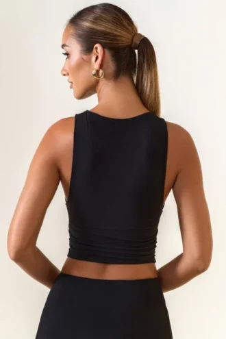 Camiseta sin mangas Aya de modal con cuello barco en negro