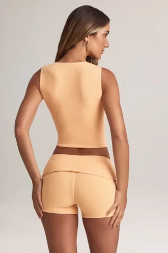 Camiseta sin mangas con botones de modal acanalado Lene en color melocotón