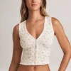 Camiseta sin mangas con botones de modal acanalado Lene en estampado floral