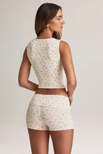 Camiseta sin mangas con botones de modal acanalado Lene en estampado floral