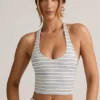 Camiseta sin mangas con cuello halter Kori de modal en rayas azules y amarillas