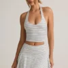 Camiseta sin mangas con cuello halter Kori de modal en rayas azules y amarillas