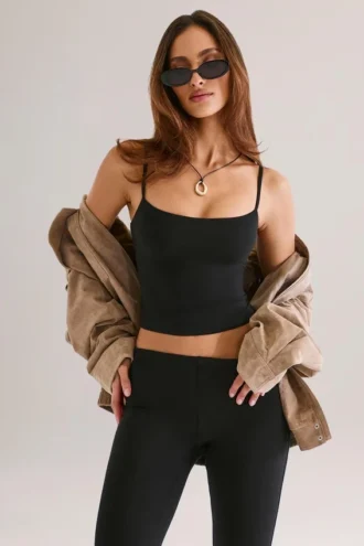 Camiseta sin mangas con cuello redondo de modal Ailany en negro