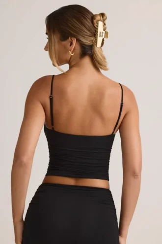 Camiseta sin mangas con escote en V y fruncidos Elma Modal en negro