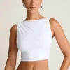 Camiseta sin mangas con espalda abierta y drapeado Ceylon en blanco