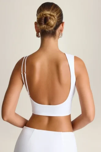 Camiseta sin mangas con espalda abierta y drapeado Ceylon en blanco