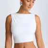 Camiseta sin mangas con espalda abierta y drapeado Ceylon en blanco