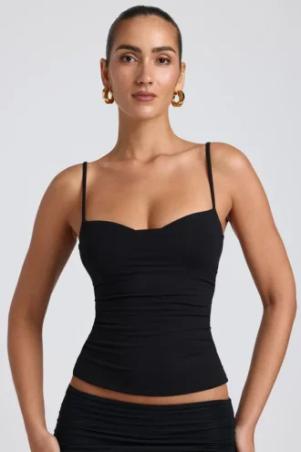 Camiseta sin mangas con fruncidos y capas Esme Modal en negro
