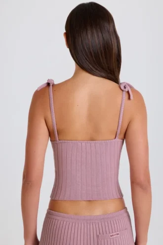 Camiseta sin mangas con lazo de punto acanalado en malva