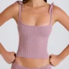 Camiseta sin mangas con lazo de punto acanalado en malva