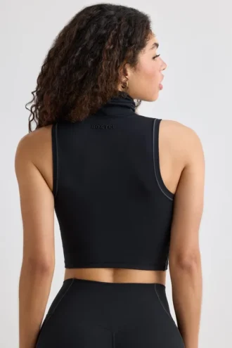 Camiseta sin mangas de cuello alto Soft Active en negro