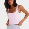 Camiseta sin mangas de cuello cuadrado con ribete suave y sin costuras en rosa empolvado