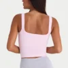 Camiseta sin mangas de cuello cuadrado con ribete suave y sin costuras en rosa empolvado