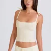 Camiseta sin mangas de punto acanalado en color crema