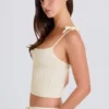 Camiseta sin mangas de punto acanalado en color crema